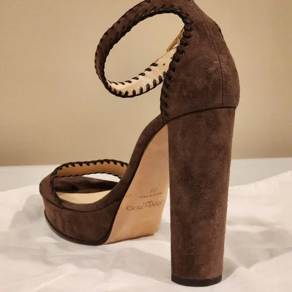 Excellent EU39 Jimmy Choo Platform Sandal Holly Chocolate Brown Suede - Picture 4 of 11
